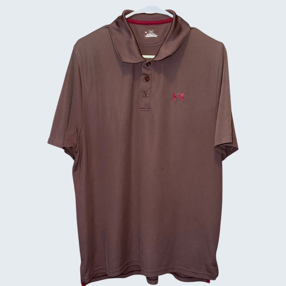 Under Armour HeatGear Mens Polo Shirt Large Brown Mauve Short Sleeve Performance